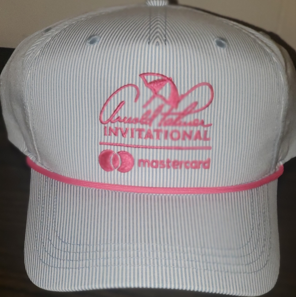 Striped Cap with Pink Logo